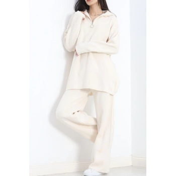 Fermuarlı Triko Takım Latte - 3109.1577.