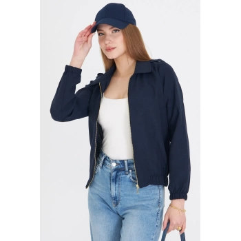 Kadın Lacivert Önü Fermuarlı Gabardin Mont ARM-22K001068