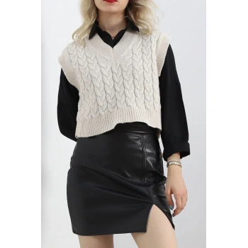 Örgü Desen Süveter Latte - 4007.1577.