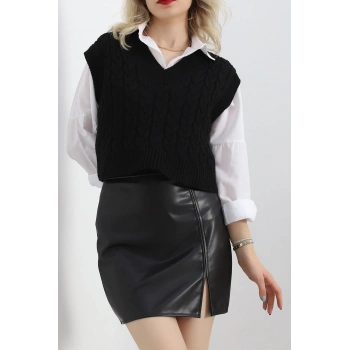 Örgü Desen Süveter Siyah - 4007.1577.