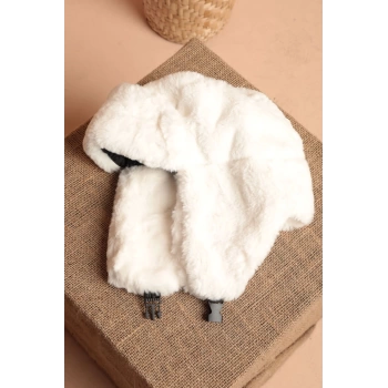 Peluş Kadın Pilot Beyaz Şapka