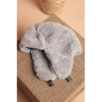 Peluş Kadın Pilot Gri Şapka