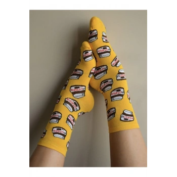 Unisex Nutella Desenli Çorap Sarı - LksÇrp01
