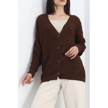 V Yaka Düğmeli Hırka Kahve - 408.1577.