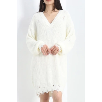 Yırtıklı Triko Tunik Ekru - 19203.1810.