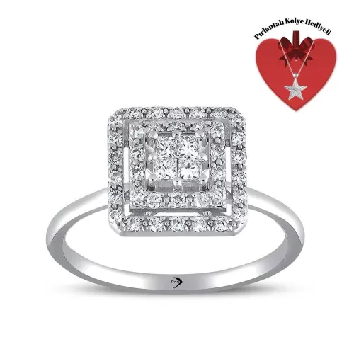 Sevgiliye Özel Princess Series Pırlanta Kare Form Fantezi Yüzük 0.34ct