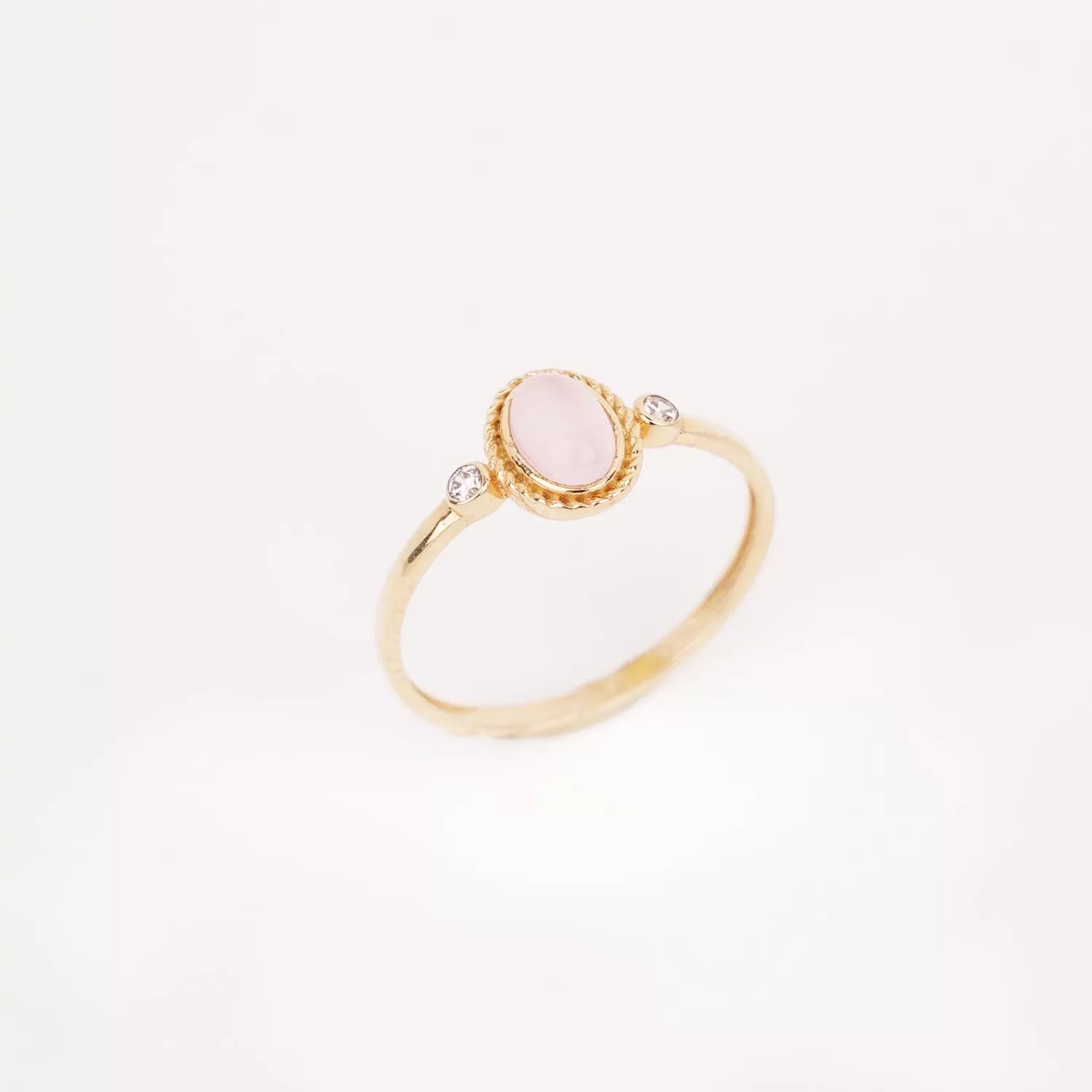 8 Ayar Pembe Taşlı Minimal İnce Altın Yüzük