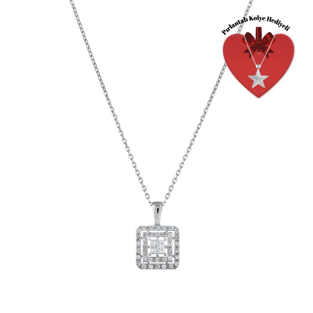 Sevgiliye Özel Princess Series Pırlanta Kare Formlu Fantezi Kolye 0.34 ct