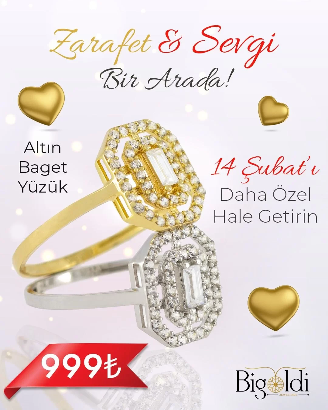 8 Ayar Beyaz Altın Baget Yüzük