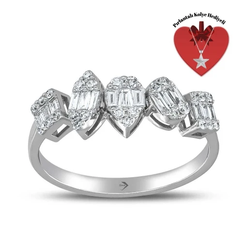 Sevgiliye Özel Princess Series Pırlanta Bagetli Sırataş Fantezi Yüzük 0.33ct