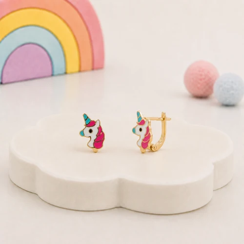 8 Ayar Unicorn Figürlü Çocuk Altın Küpesi