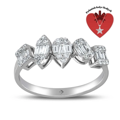 Sevgiliye Özel Princess Series Pırlanta Bagetli Sırataş Fantezi Yüzük 0.33ct