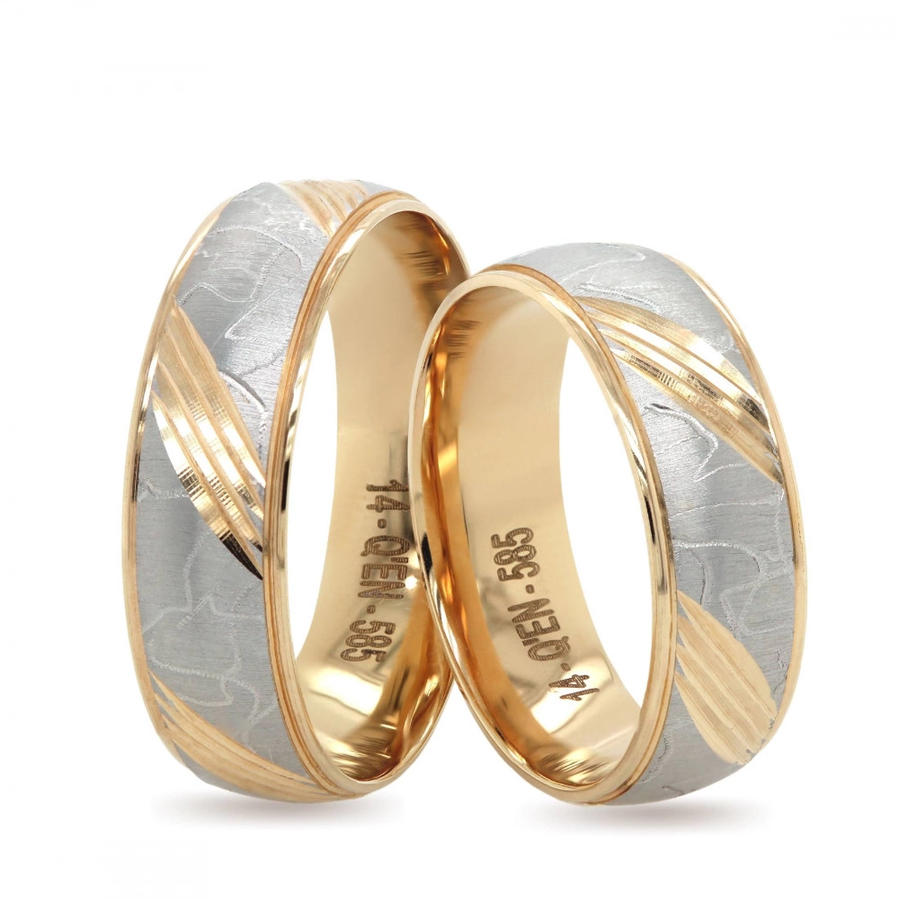 İki Renkli Altın Desenli Kadın Nişan Yüzüğü