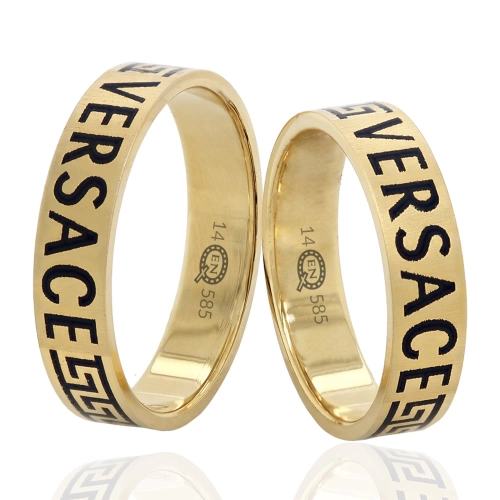 Sarı Altın Mineli Versace İsimli Çift Alyans