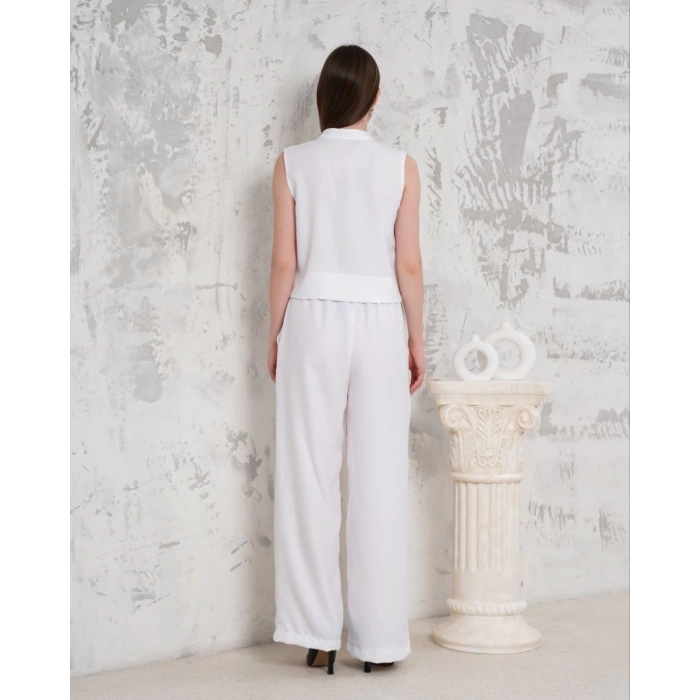 Broşlu yelek pantolon takım beyaz s255821