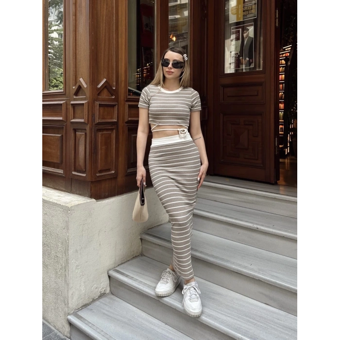 Çizgili etekli takım vizon s3609