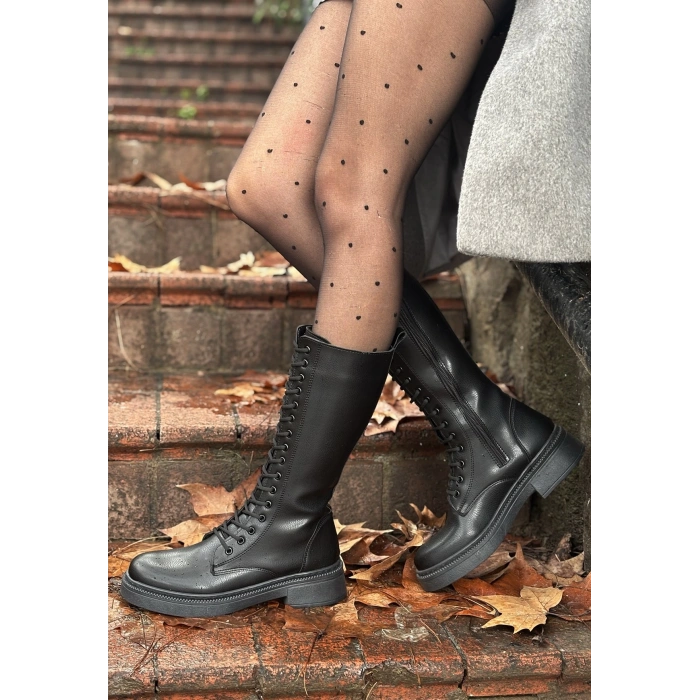 Dorin Siyah Cilt Bağcıklı Çizme