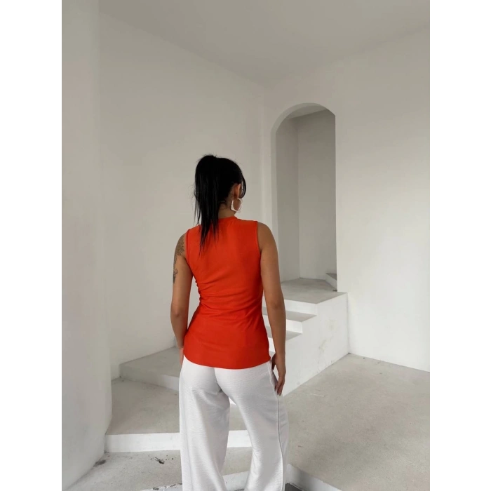 Kadın turuncu bisiklet yaka gold düğmeli ottoman bluz s2310