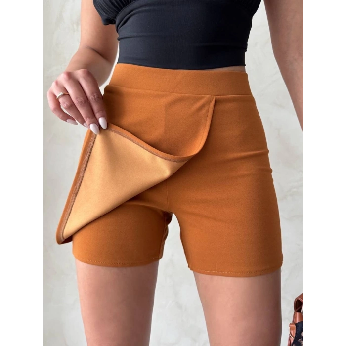 Kapaklı şort etek camel s208