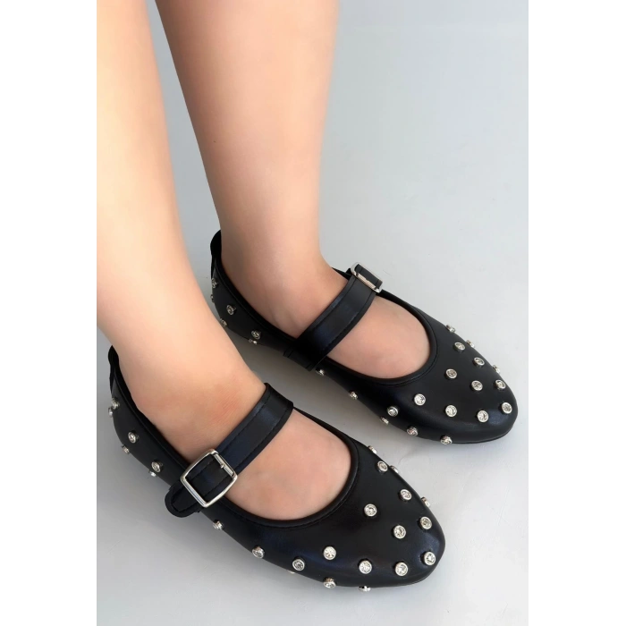 Ritta Siyah Cilt Kemerli Babet Ayakkabı