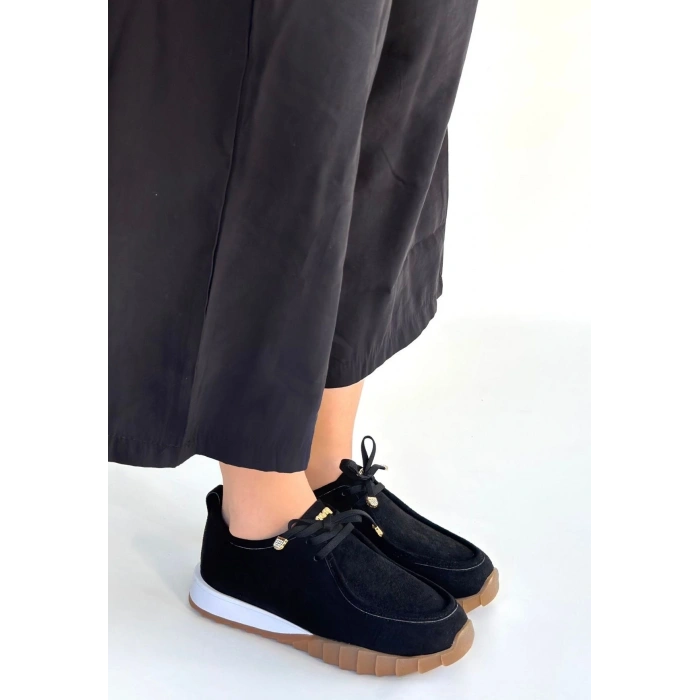 Sier Siyah Süet Bağcıklı Spor Ayakkabı