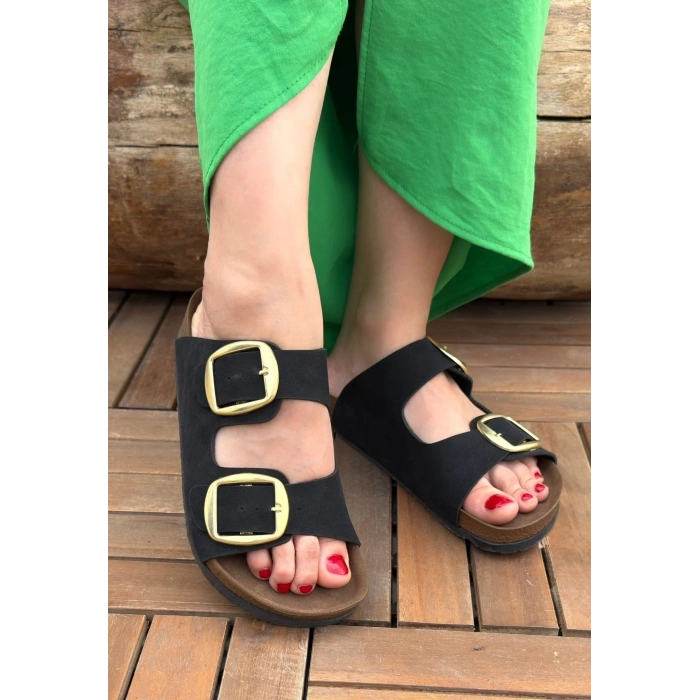 Tanta Siyah Nubuk Tokalı Terlik