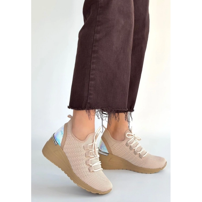 Weor Bej Triko Bağcıklı Spor Ayakkabı