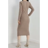 Fermuar detaylı fitilli şardonlu elbise bej a3178