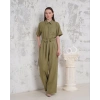 Kuşaklı gömlek yaka salaş tulum haki s255822