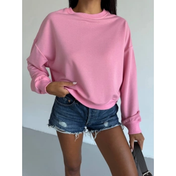 2 iplik bisiklet yaka sweat pembe f2339
