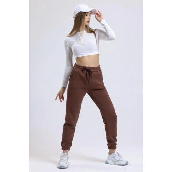 3 iplik şardonlu paça lastikli eşofman kahve is001