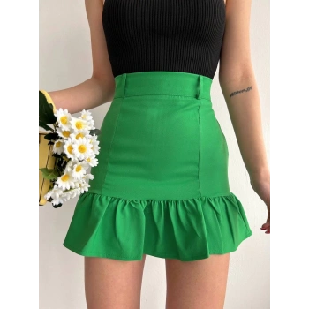 Altı fırfırlı etek yeşil s24817