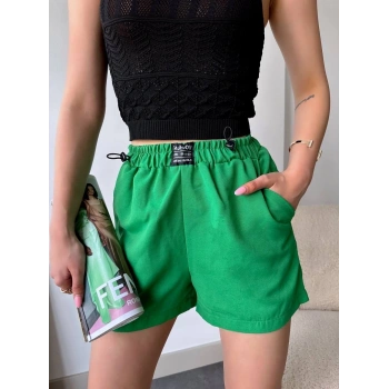 Armalı keten şort yeşil s251003