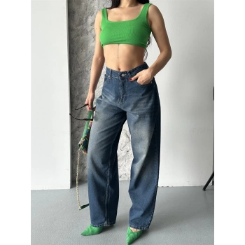 Baggy süper taş bıyık yıkama kahve tint jeans pantolon d2007