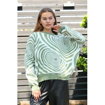 Beyaz kalp çizgili kazak mint