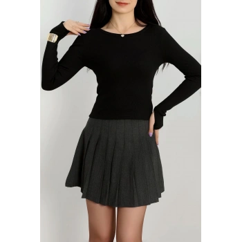 Bisiklet Yaka Parmak Geçmeli Kaşkorse bluz siyah a3829