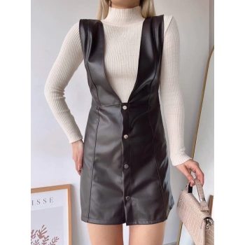 Deri jile elbise kahve w24796