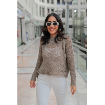 Desenli triko kazak gri