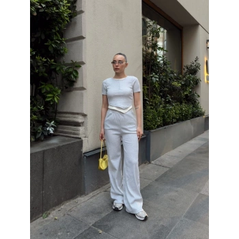 Düğme yakalı gri alt üst takım s3943