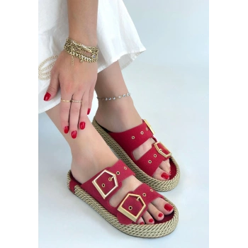 İces Kırmızı Nubuk Terlik