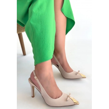 Joye Bej Cilt Topuklu Ayakkabı