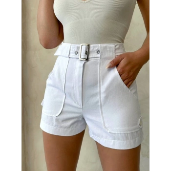 Kemer detaylı gabardin şort beyaz s25289