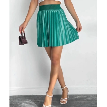 Lastikli piliseli lak etek yeşil s23901