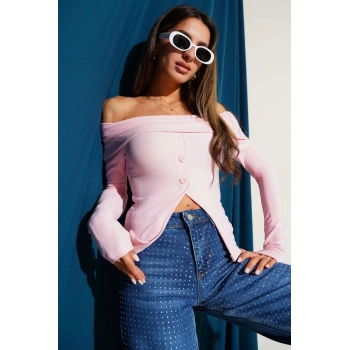 Madonna Yaka Düğmeli Bluz pembe t4329