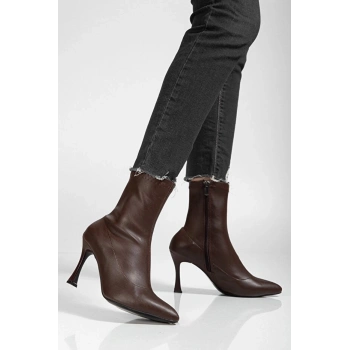 Orjen Kahverengi Cilt Streç Topuklu Bot