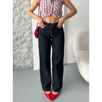 Palazzo süper taş enzim tint yıkama koyu lacivert jeans pantolon d2008