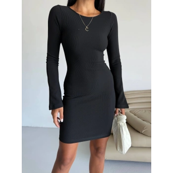 Prenses kol esnek kumaş elbise siyah f2334