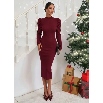 Prenses kol kaşkorse elbise bordo a3691