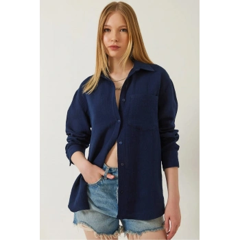Tek cepli müslin gömlek lacivert pt