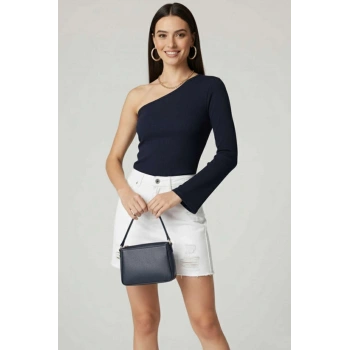 Tek Omuzlu Basic Bluz Lacivert T4275
